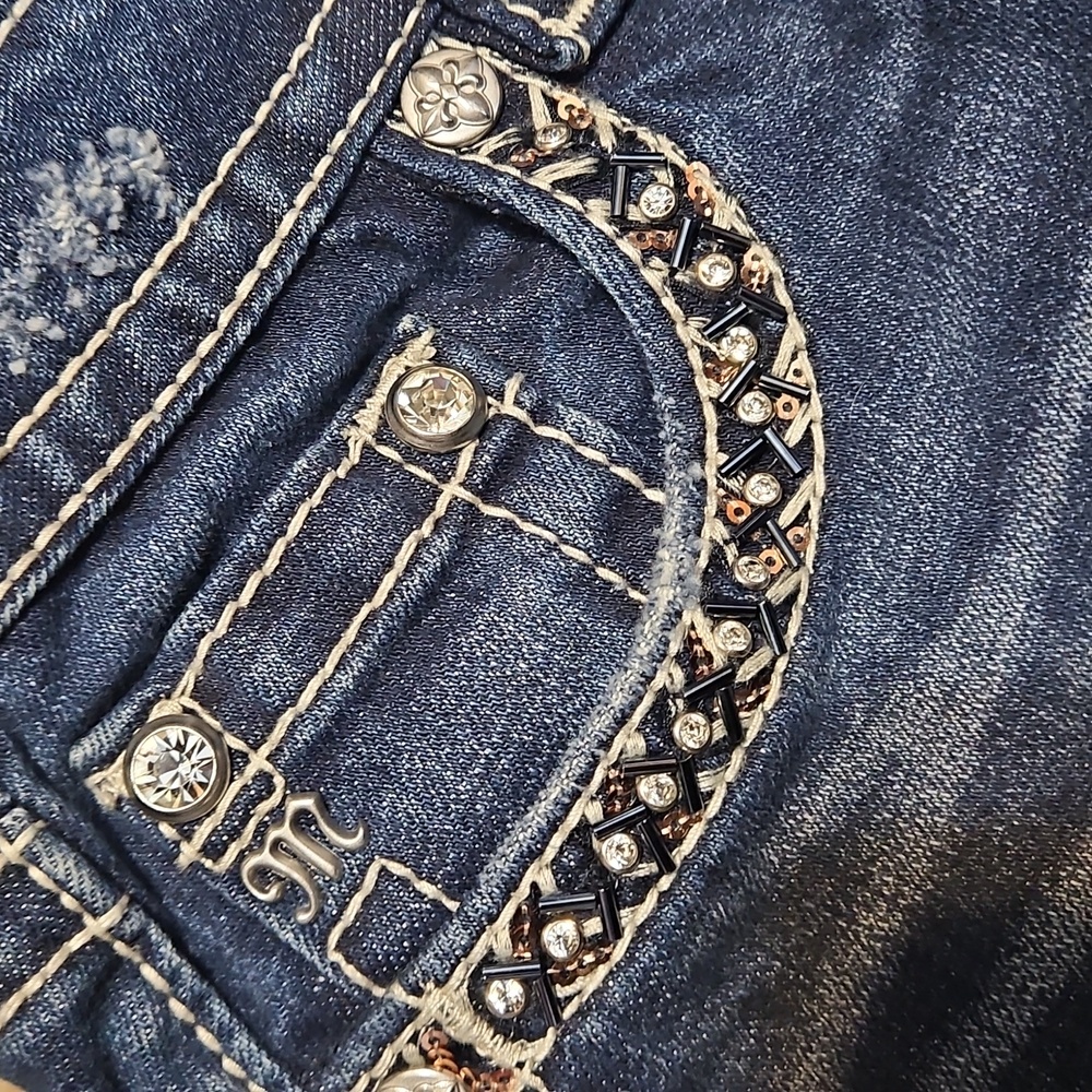 Miss Me Signature Boot Low-Rise Embellished Distressed Denim Jeans-NWOT - Picture 9 of 16